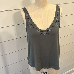 American Eagle moss green embroidered tank